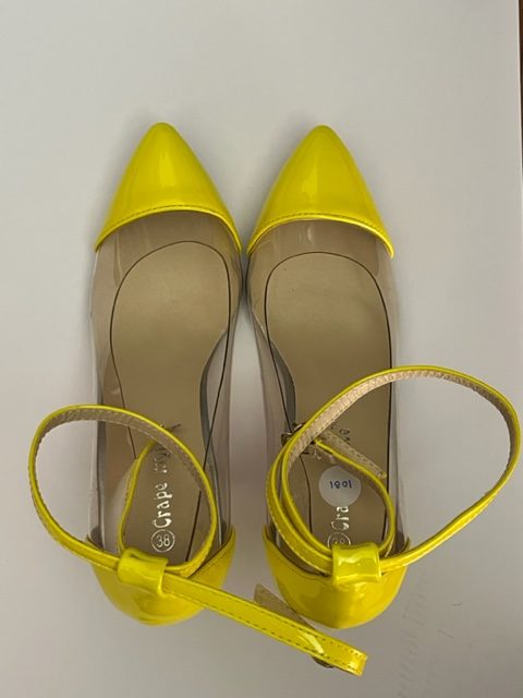 Product Image and Link for Crape Myrtle Neon Yellow/Clear Heels – Size 8