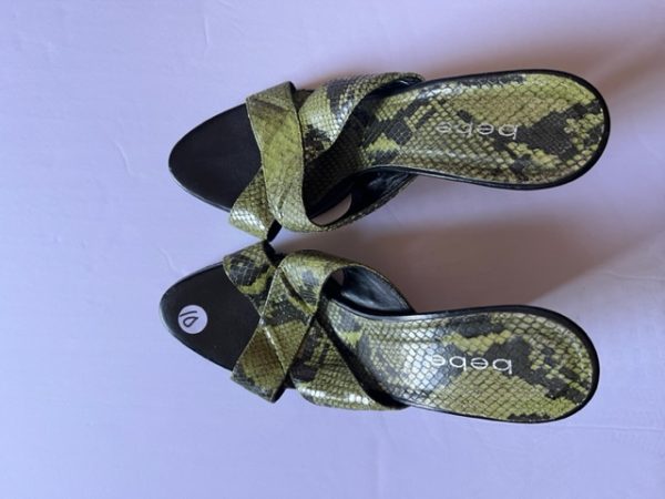 Product Image and Link for Women’s Bebe Green Faux Snake Stiletto Mule – Size 10