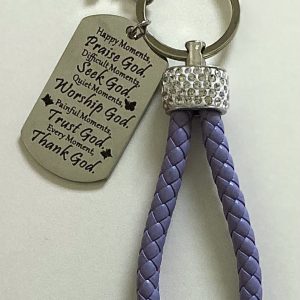 Product Image and Link for Don’t forget, Mom! May 14th! Lavender Braided Rope Rhinestone Collar Key Chain w/Inspirational Quote
