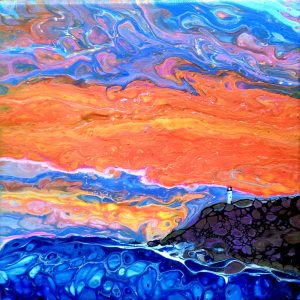 Product Image and Link for Lighthouse fluid art painting.