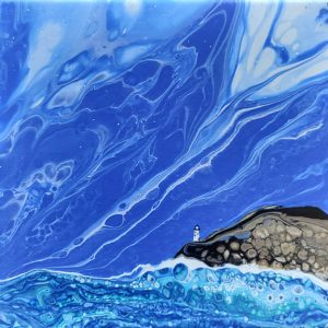 Product Image and Link for Lighthouse fluid art painting.