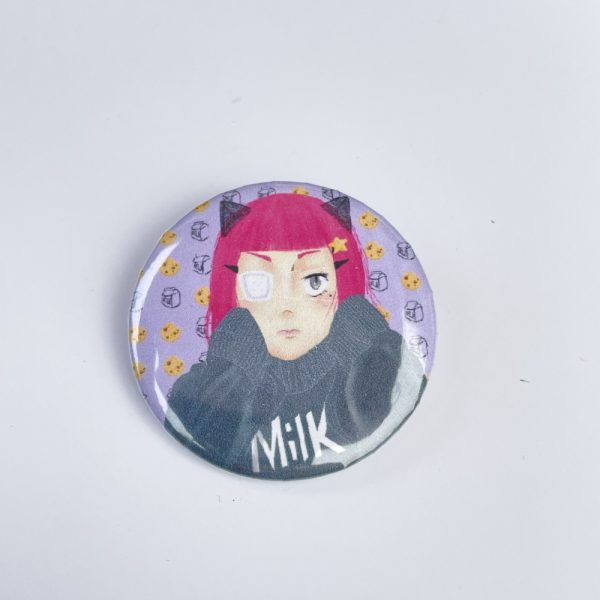 Product Image and Link for Character Button Pin Lucy From Muffin Milk Mascot Merchandise 37mm
