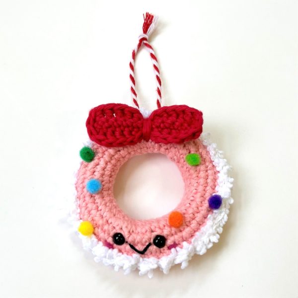 Product Image and Link for Handmade Crochet Christmas Wreath Ornament (Pink)