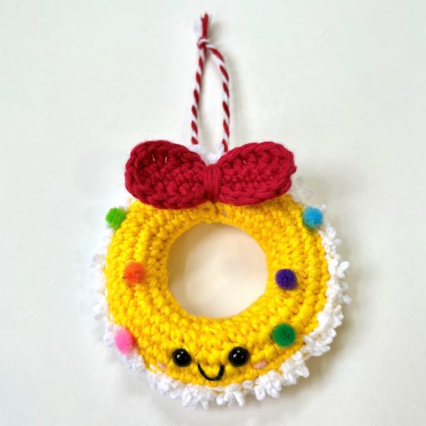 Product Image and Link for Handmade Crochet Christmas Wreath Ornament (Yellow)