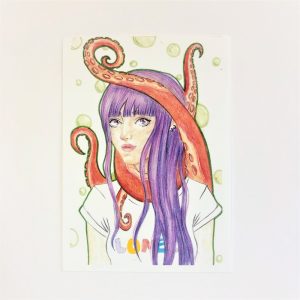 Product Image and Link for Lonely Girl Orange Octopus Tendrils 5×7 inch Print Ocean Animal