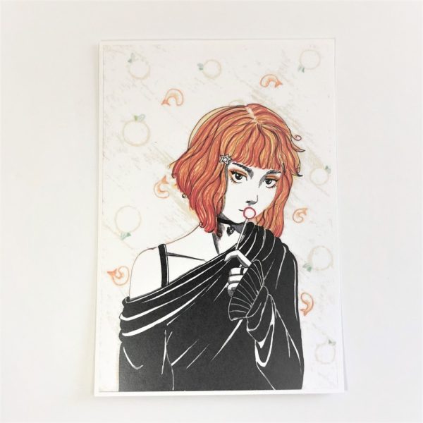 Product Image and Link for Orange Girl Portrait Drawing 5×7 inch Fruit Inspired Print