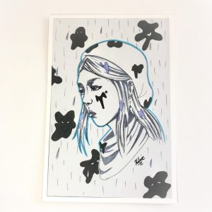 Product Image and Link for Rainy Day Girl Portrait Art 5×7 inch Sad and Somber Print