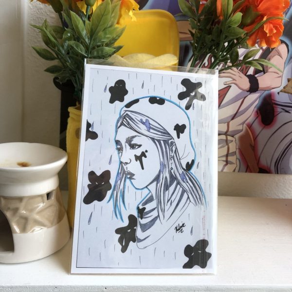 Product Image and Link for Rainy Day Girl Portrait Art 5×7 inch Sad and Somber Print