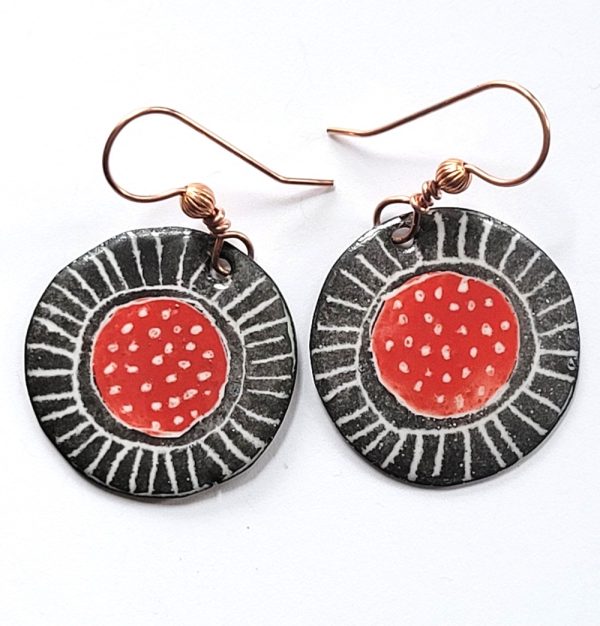 Product Image and Link for Round Red Amoebic Earrings