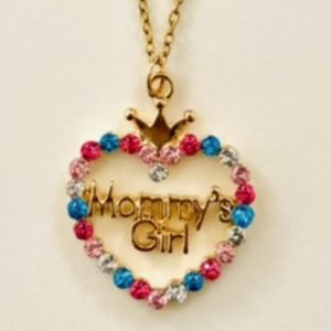Product Image and Link for Mommy’s Girl Pink/Teal Rhinestone Necklace with Stainless Steel Gold Chain