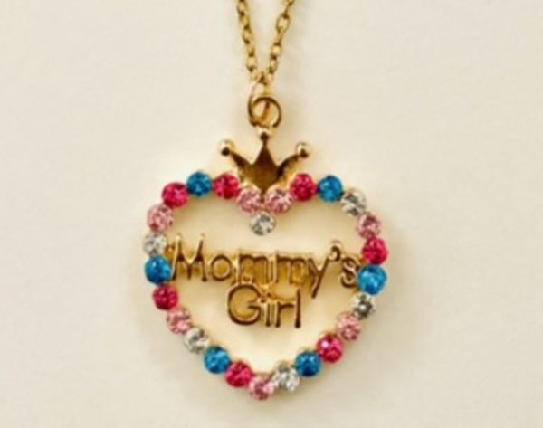 Product Image and Link for Mommy’s Girl Pink/Teal Rhinestone Necklace with Stainless Steel Gold Chain