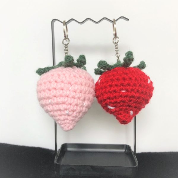 Product Image and Link for Juicy Strawberry Crochet Yummy Food Yarn Fruit Fun Keychain