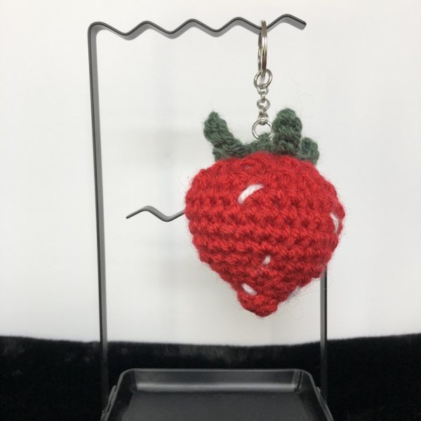 Product Image and Link for Juicy Strawberry Crochet Yummy Food Yarn Fruit Fun Keychain