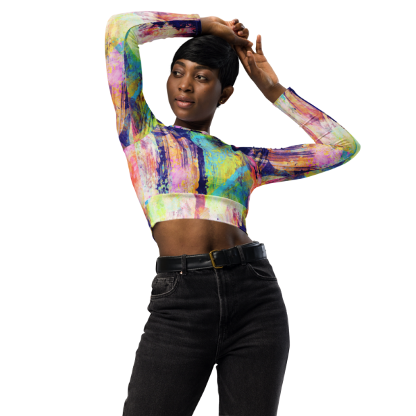 Product Image and Link for Crop Top Long-Sleeve, Vibrant Artistic Texture Pattern
