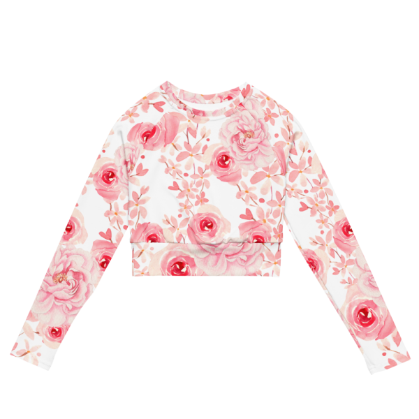 Product Image and Link for Pink Floral Crop Top Long-Sleeve, Vibrant Floral Print