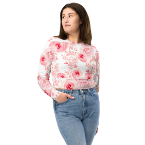 Product Image and Link for Pink Floral Crop Top Long-Sleeve, Vibrant Floral Print