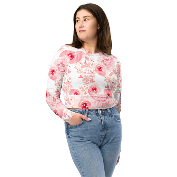 Product Image and Link for Pink Floral Crop Top Long-Sleeve, Vibrant Floral Print