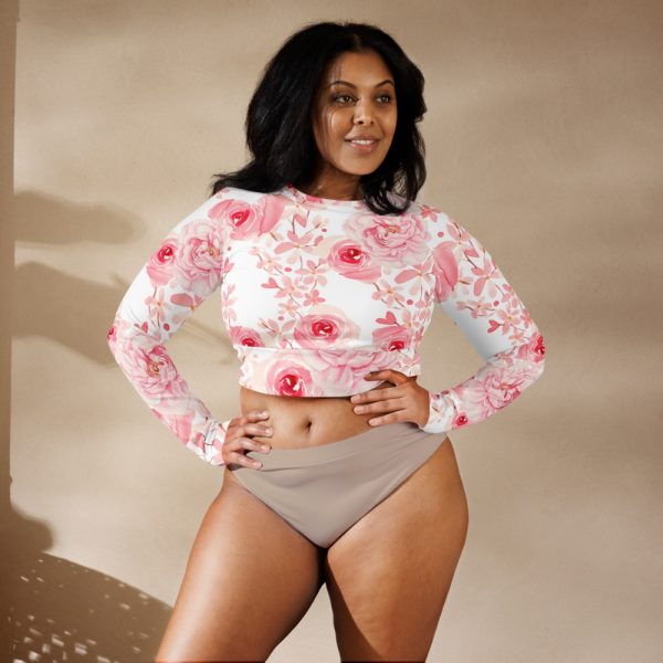 Product Image and Link for Pink Floral Crop Top Long-Sleeve, Vibrant Floral Print