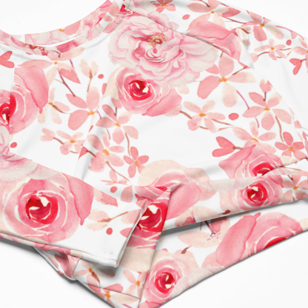 Product Image and Link for Pink Floral Crop Top Long-Sleeve, Vibrant Floral Print