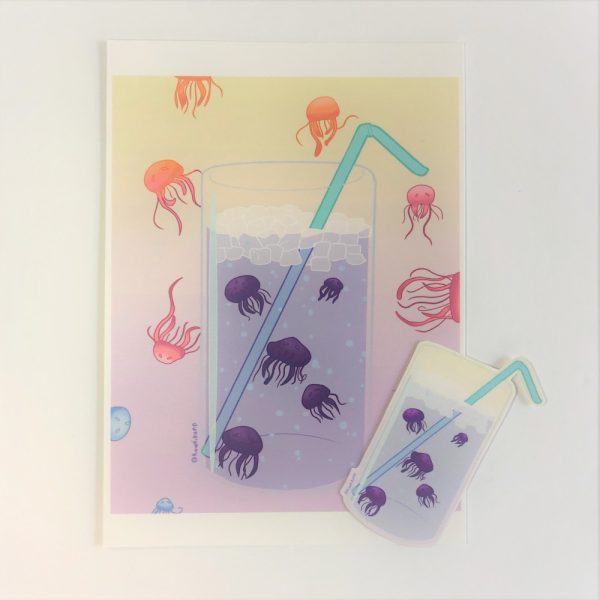 Product Image and Link for Delicious and Refreshing Jelly Frish Soda Boba Print and Sticker pack