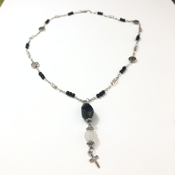 Product Image and Link for Rosary Style Handmade Black and White Necklace