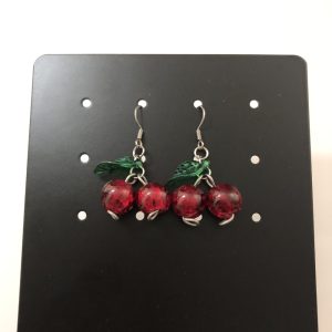 Product Image and Link for Glass Cherry Dangly Fruit Earrings