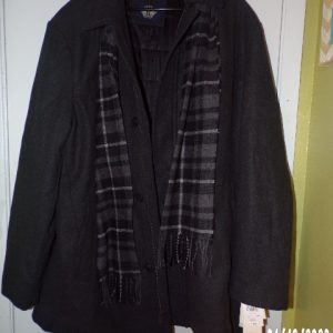 Product Image and Link for Dockers Men’s Dark Gray Wool Blend Top Coat & Scarf NWT Size XXL