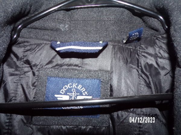 Product Image and Link for Dockers Men’s Dark Gray Wool Blend Top Coat & Scarf NWT Size XXL