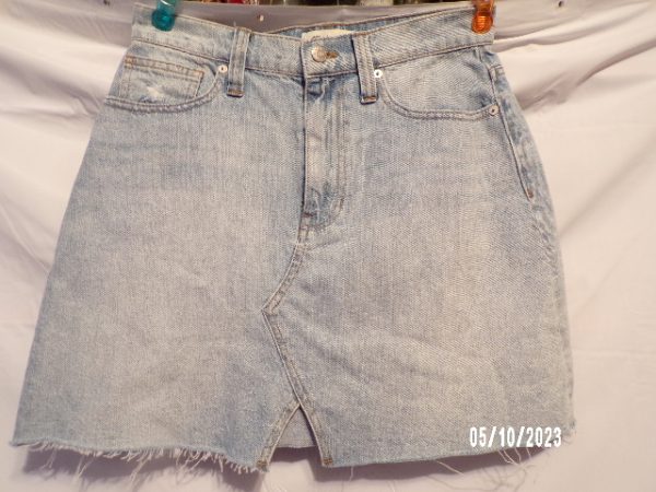 Product Image and Link for NEW Madewell Denim Jeans Mini Skirt 27 Distressed A Line Frayed Hem Cotton $79