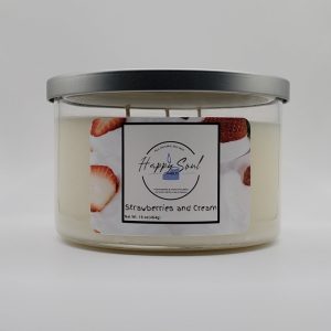 Product Image and Link for Strawberries and Cream 3-Wick Soy Candle (16oz)