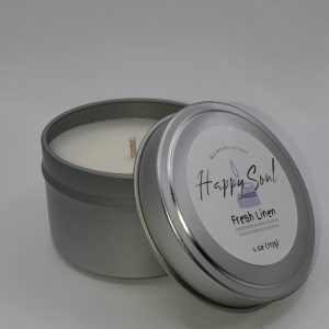 Product Image and Link for Fresh Linen Soy Candle 4 oz Travel Tin