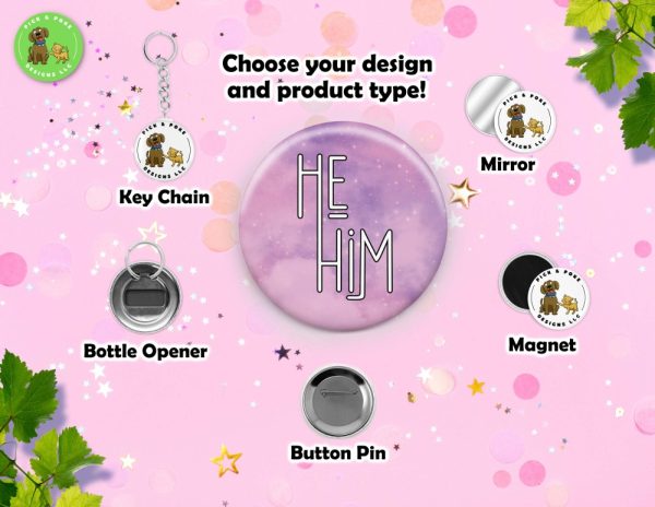 Product Image and Link for Galaxy Sky My Pronouns Button Pins, Keychains, and Accessories