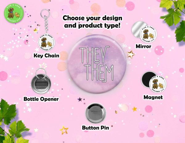 Product Image and Link for Galaxy Sky My Pronouns Button Pins, Keychains, and Accessories