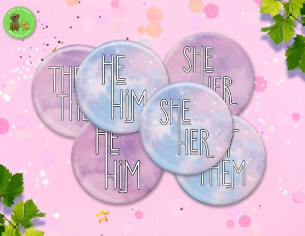 Product Image and Link for Galaxy Sky My Pronouns Button Pins, Keychains, and Accessories