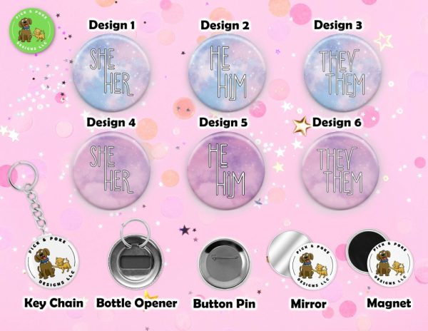 Product Image and Link for Galaxy Sky My Pronouns Button Pins, Keychains, and Accessories