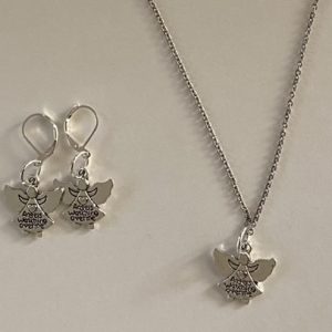 Product Image and Link for Silver Angel watching over me Necklace & Earring Set