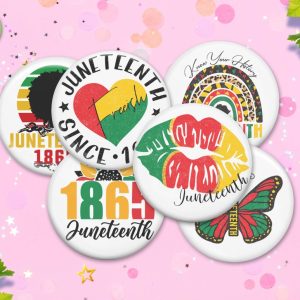 Product Image and Link for Juneteenth 1865 Freedom Button Pins and Keychain Accessories