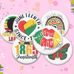 Product Image and Link for Juneteenth 1865 Freedom Button Pins and Keychain Accessories
