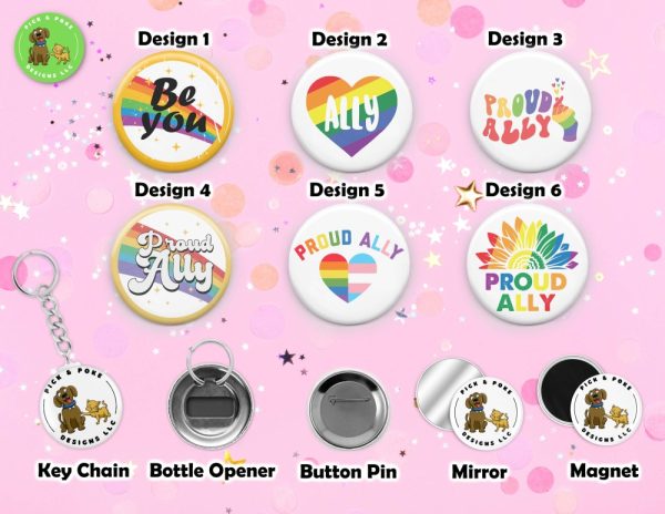 Product Image and Link for LGBTQIA2S+ Ally and Pride Month Button Pins and Accessories