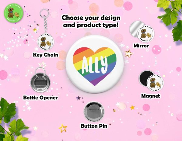 Product Image and Link for LGBTQIA2S+ Ally and Pride Month Button Pins and Accessories