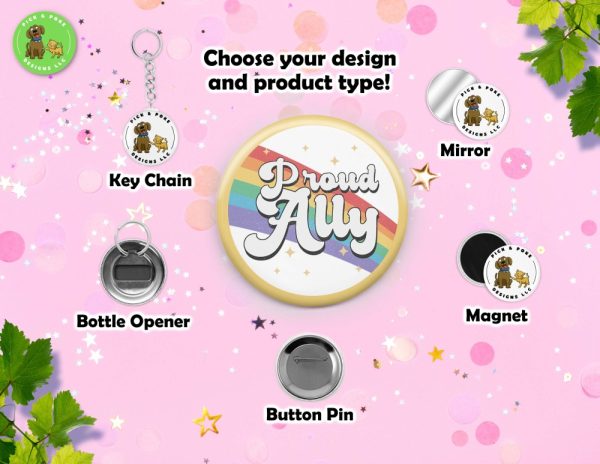 Product Image and Link for LGBTQIA2S+ Ally and Pride Month Button Pins and Accessories