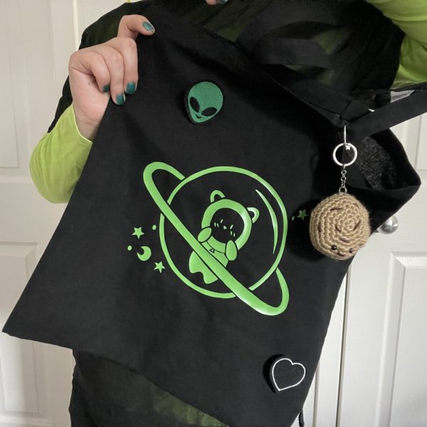 Product Image and Link for Green Space Bear Black Tote Bag
