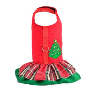 Product Image and Link for Christmas Tree Plaid Ruffled Dog Cat Vest Harness