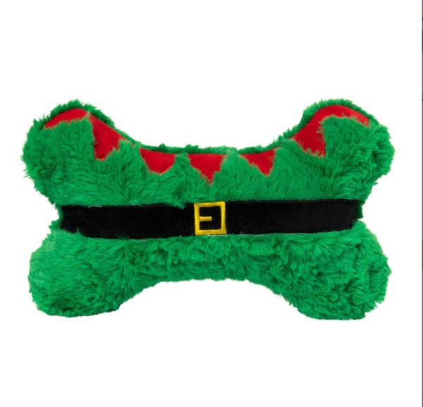 Product Image and Link for Elf Furry Bone Dog Toy – 12″