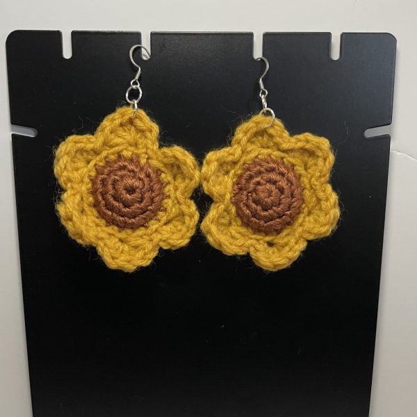 Product Image and Link for Squishy Crochet Summer Sunflower Earrings