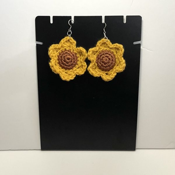 Product Image and Link for Squishy Crochet Summer Sunflower Earrings