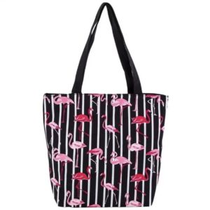 Product Image and Link for Flamingos and Stripes Beach Bag