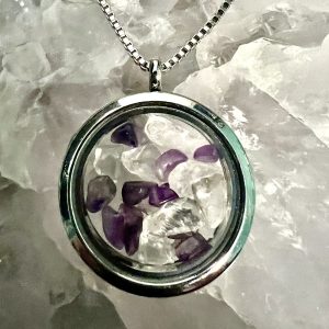 Product Image and Link for Amethyst and Clear Quartz Floating Locket