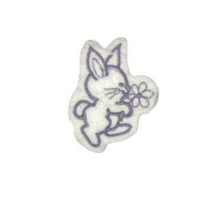 Product Image and Link for Bunny Felt Patch Holding a Flower