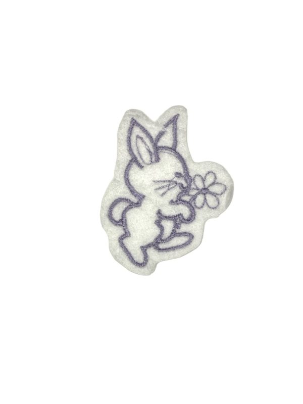 Product Image and Link for Bunny Felt Patch Holding a Flower